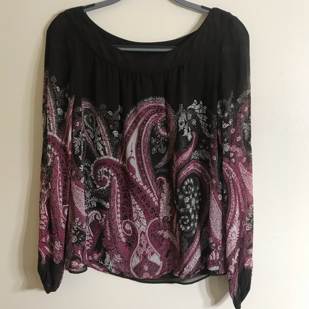 Ann Taylor Silk Brown and Pink Patterned Top